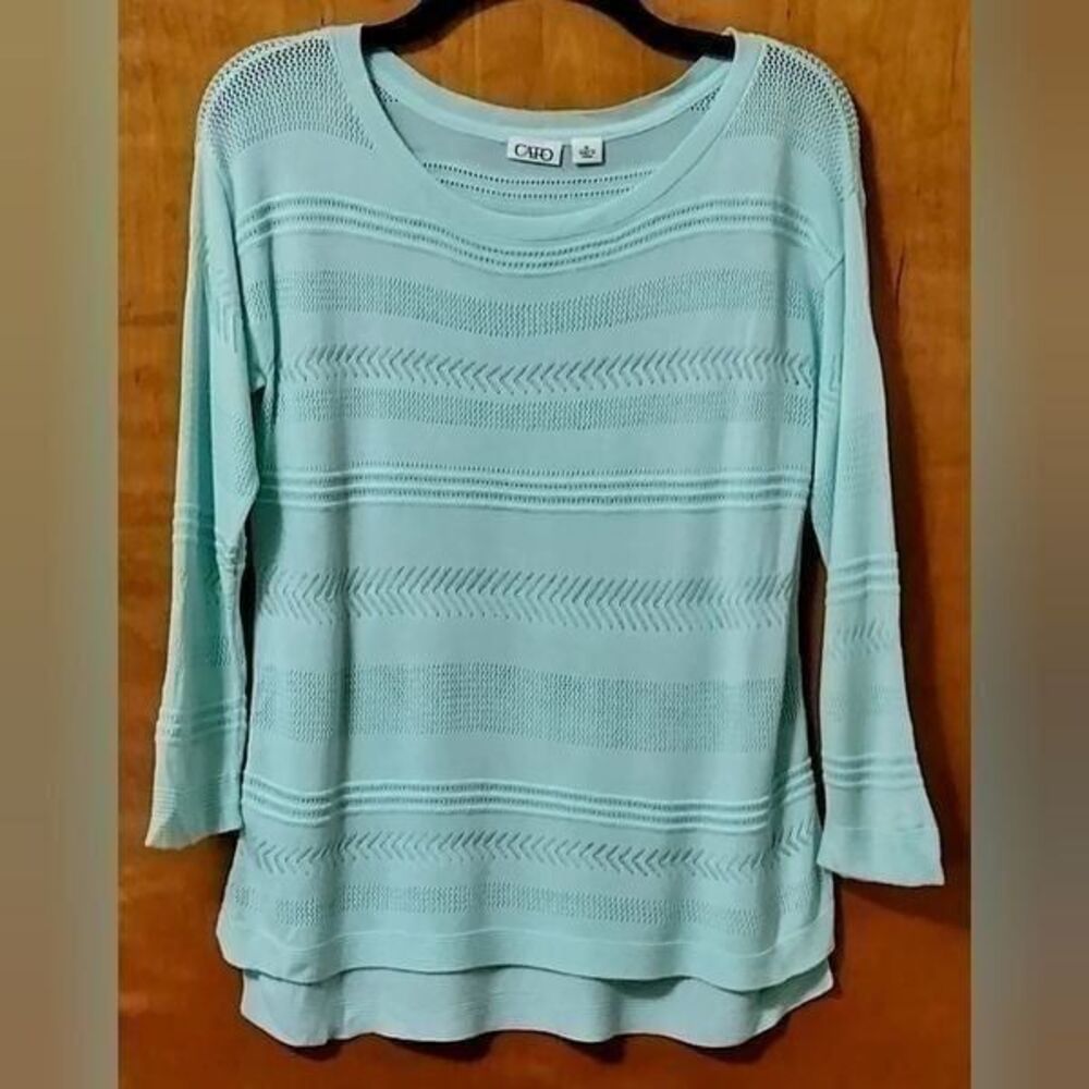 Cato Mint Green Open Knit Sweater Sz M Lightweight Blouse Top